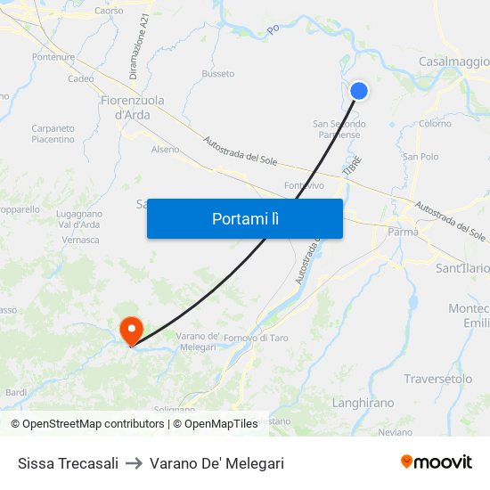 Sissa Trecasali to Varano De' Melegari map