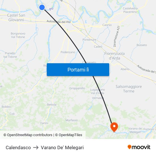 Calendasco to Varano De' Melegari map