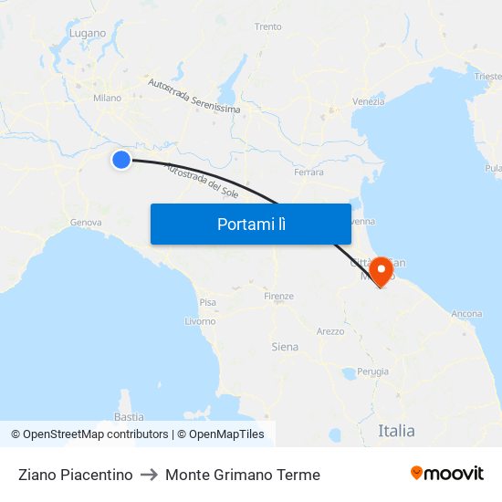 Ziano Piacentino to Monte Grimano Terme map