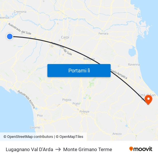 Lugagnano Val D'Arda to Monte Grimano Terme map