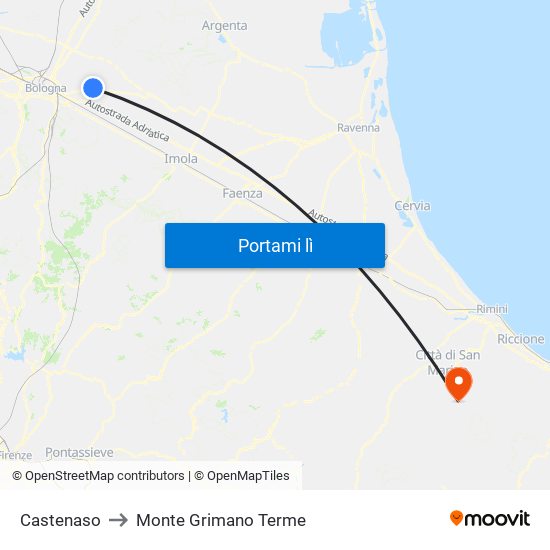 Castenaso to Monte Grimano Terme map