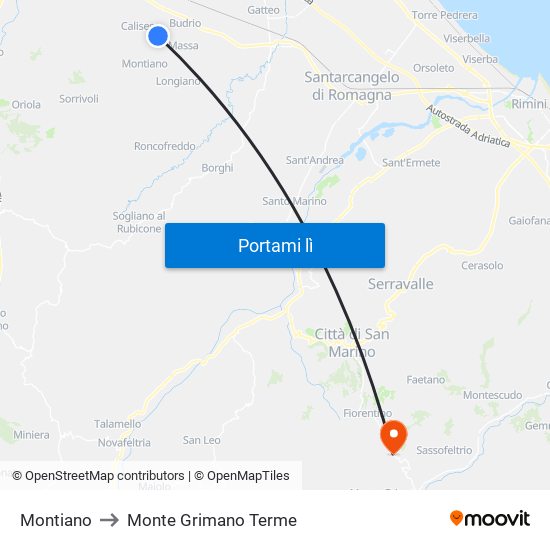 Montiano to Monte Grimano Terme map