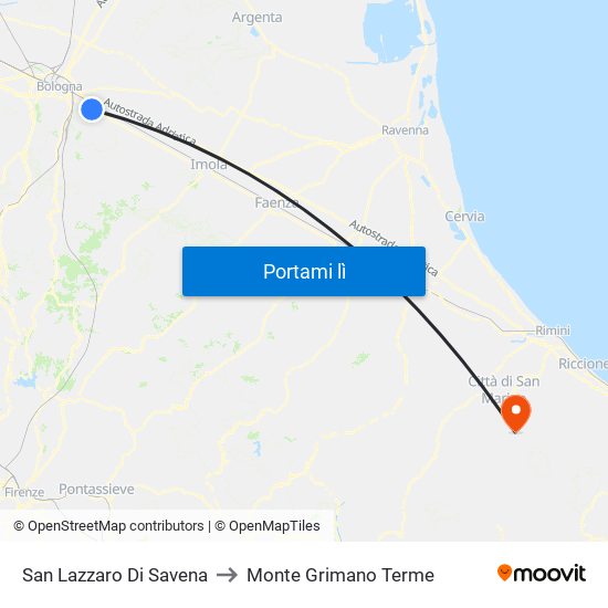 San Lazzaro Di Savena to Monte Grimano Terme map