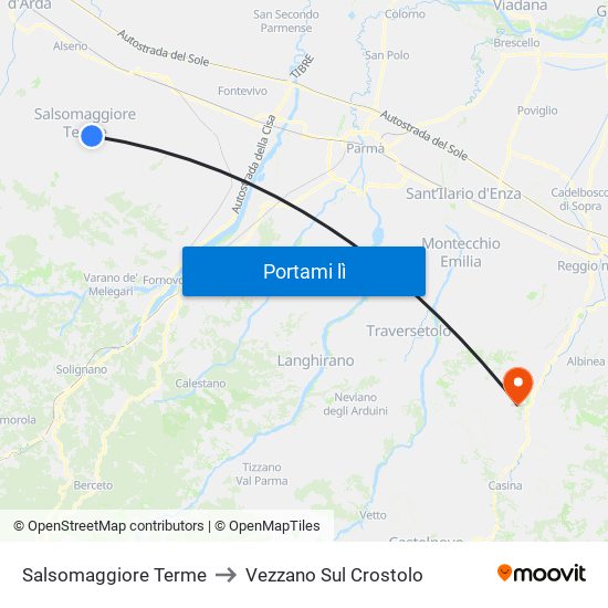 Salsomaggiore Terme to Vezzano Sul Crostolo map