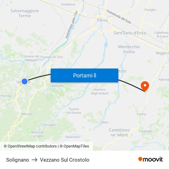 Solignano to Vezzano Sul Crostolo map