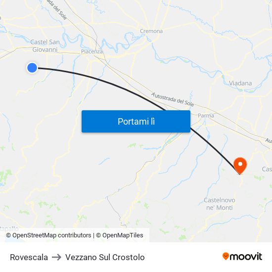 Rovescala to Vezzano Sul Crostolo map