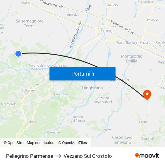 Pellegrino Parmense to Vezzano Sul Crostolo map