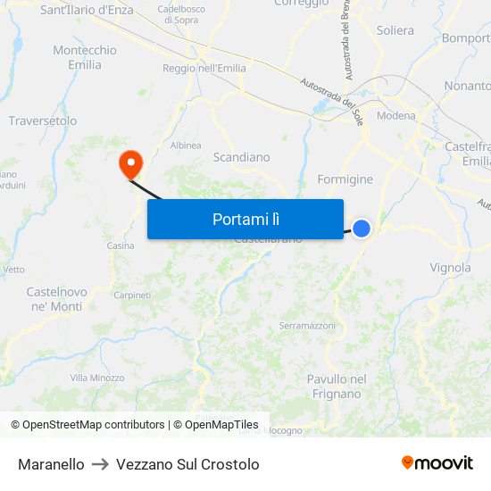 Maranello to Vezzano Sul Crostolo map
