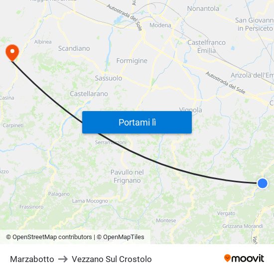 Marzabotto to Vezzano Sul Crostolo map