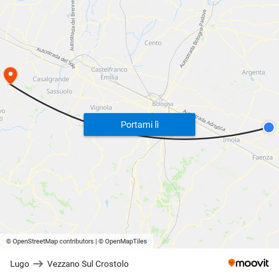 Lugo to Vezzano Sul Crostolo map