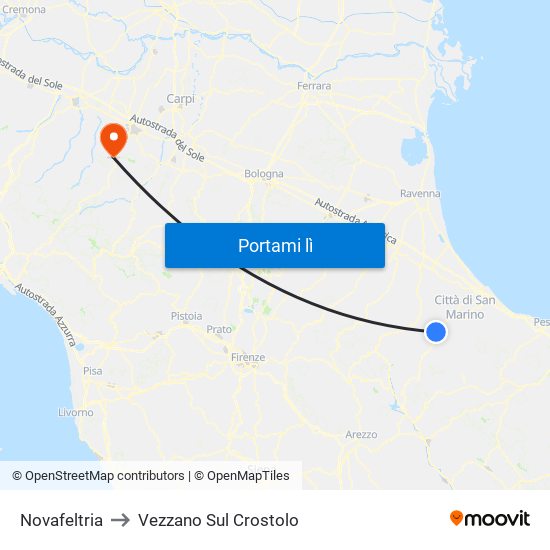 Novafeltria to Vezzano Sul Crostolo map