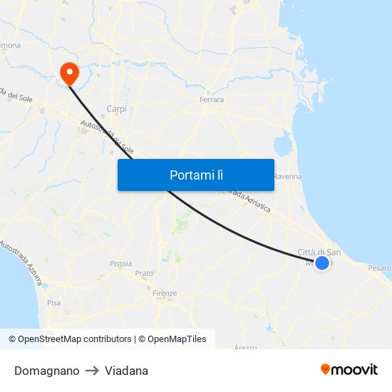 Domagnano to Viadana map