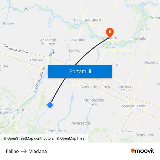 Felino to Viadana map