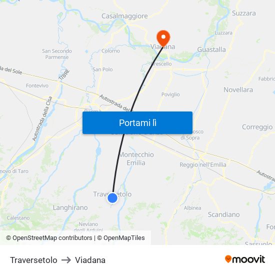 Traversetolo to Viadana map