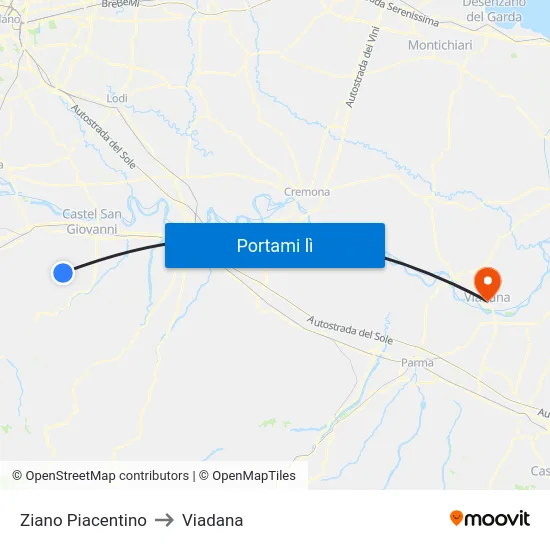 Ziano Piacentino to Viadana map