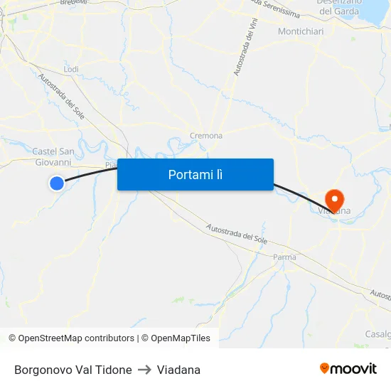 Borgonovo Val Tidone to Viadana map