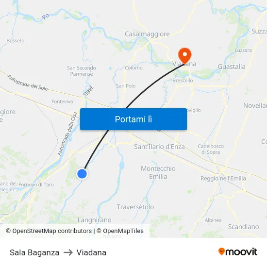 Sala Baganza to Viadana map