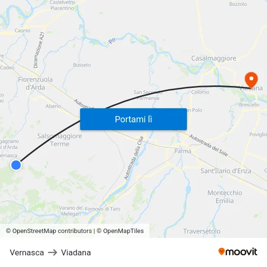 Vernasca to Viadana map