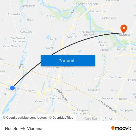 Noceto to Viadana map