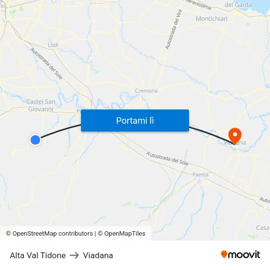 Alta Val Tidone to Viadana map