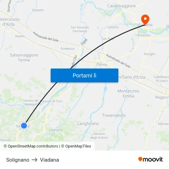 Solignano to Viadana map