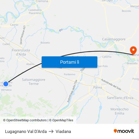 Lugagnano Val D'Arda to Viadana map