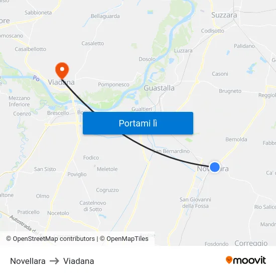 Novellara to Viadana map
