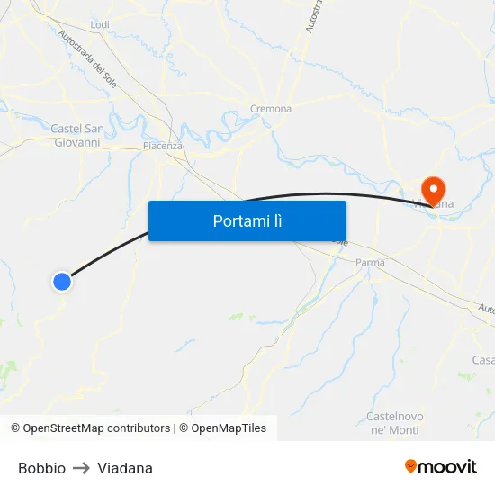 Bobbio to Viadana map