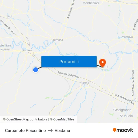 Carpaneto Piacentino to Viadana map