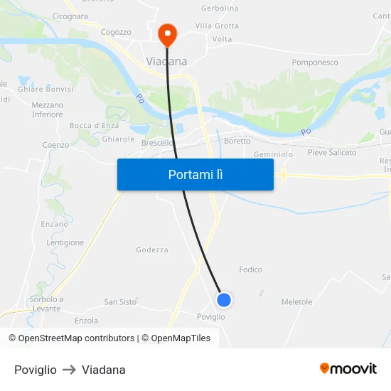 Poviglio to Viadana map