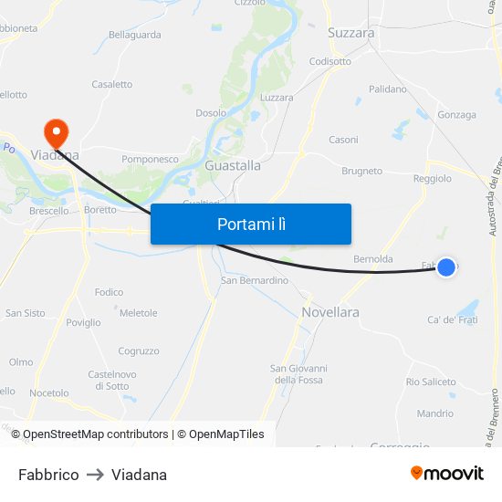 Fabbrico to Viadana map