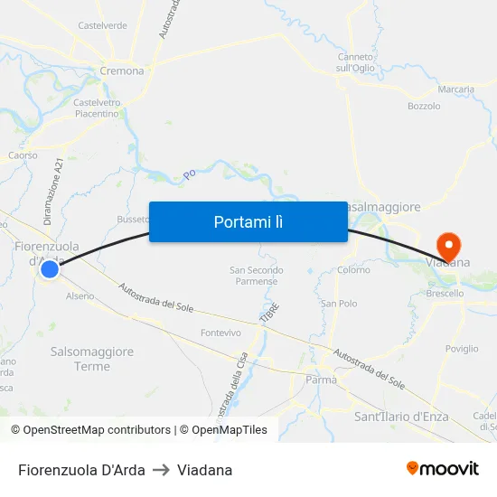 Fiorenzuola D'Arda to Viadana map