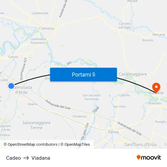 Cadeo to Viadana map