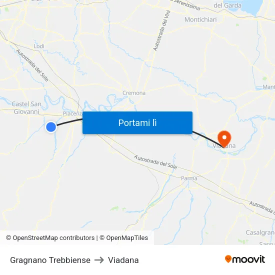 Gragnano Trebbiense to Viadana map