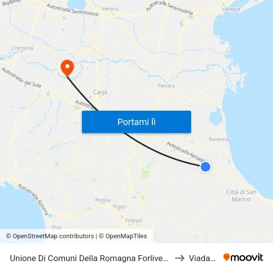 Unione Di Comuni Della Romagna Forlivese to Viadana map