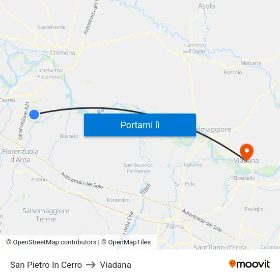 San Pietro In Cerro to Viadana map