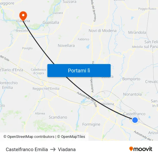 Castelfranco Emilia to Viadana map