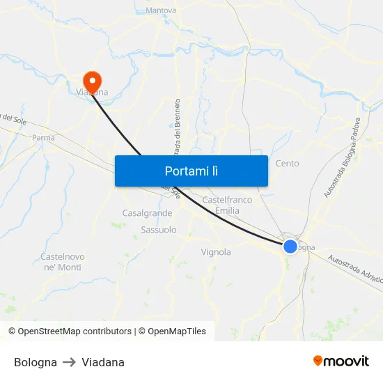 Bologna to Viadana map