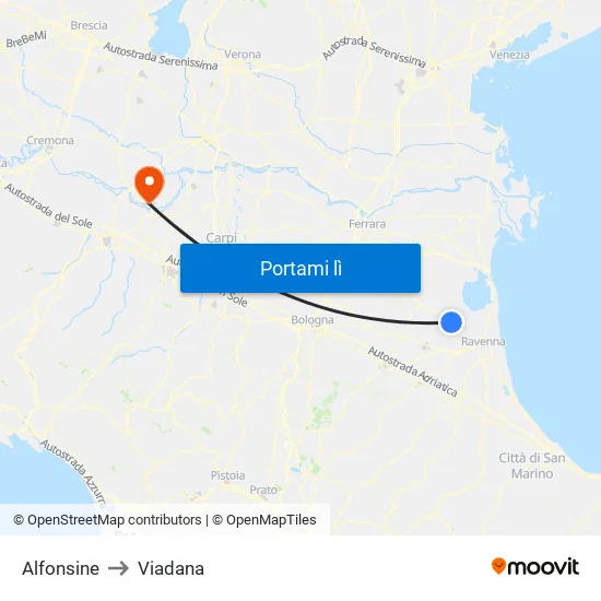 Alfonsine to Viadana map