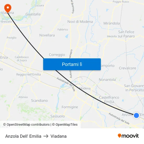 Anzola Dell' Emilia to Viadana map