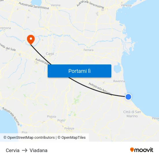 Cervia to Viadana map