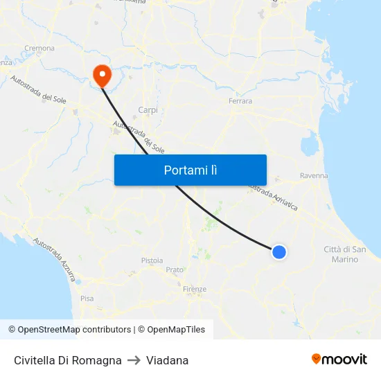 Civitella Di Romagna to Viadana map