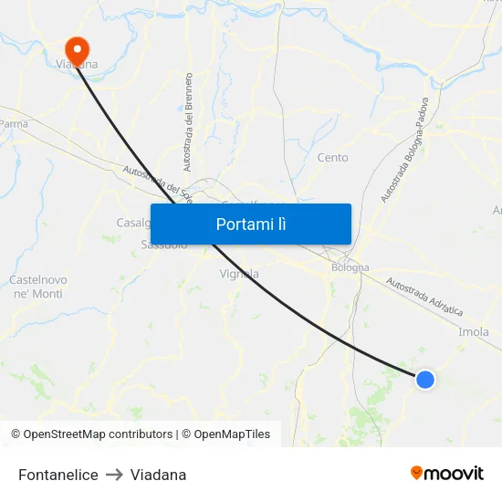 Fontanelice to Viadana map