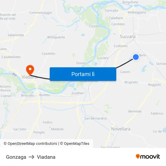 Gonzaga to Viadana map