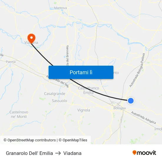Granarolo Dell' Emilia to Viadana map