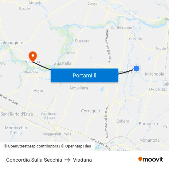 Concordia Sulla Secchia to Viadana map