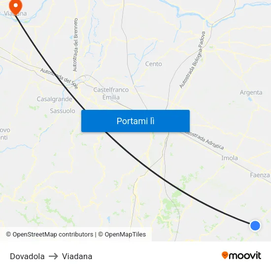 Dovadola to Viadana map