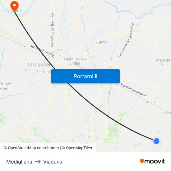 Modigliana to Viadana map