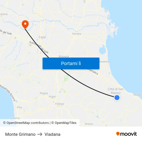 Monte Grimano to Viadana map