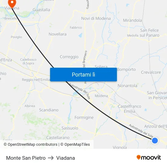 Monte San Pietro to Viadana map
